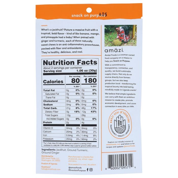 AMAZI: Ginger Turmeric Jackfruit Chews, 2.30 oz