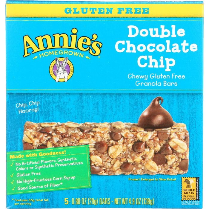 ANNIE'S HOMEGROWN: Double Chocolate Chip Granola Bars, 4.9 oz