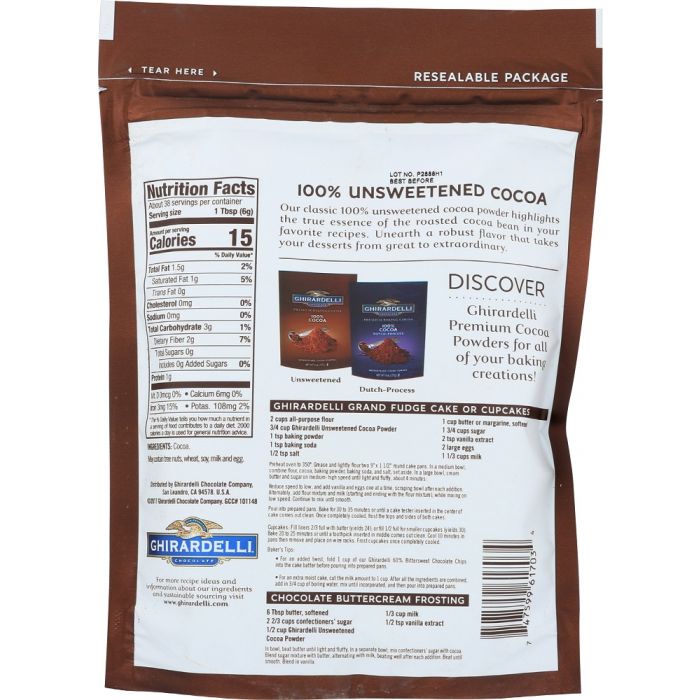 GHIRARDELLI: 100% Unsweetened Premium Baking Cocoa, 8 oz