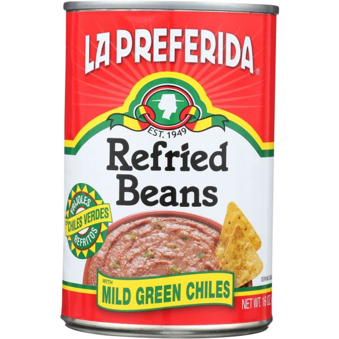 LA PREFERIDA: Refried Beans With Mild Green Chiles, 16 oz