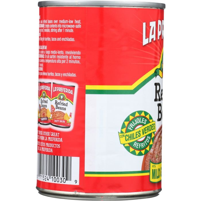 LA PREFERIDA: Refried Beans With Mild Green Chiles, 16 oz