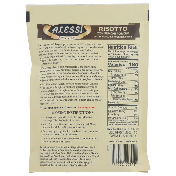 ALESSI: Risotto With Porcini Mushrooms, 8 oz