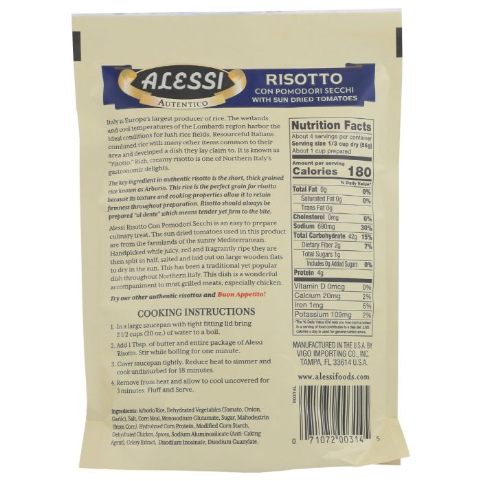 ALESSI: Risotto with Sun Dried Tomatoes, 8 oz