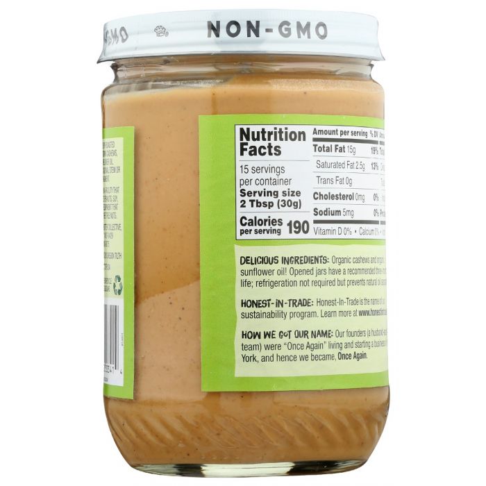 ONCE AGAIN: Organic  Unsweetened Creamy Cashew Butter, 16 oz