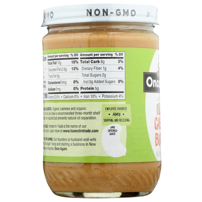 ONCE AGAIN: Organic  Unsweetened Creamy Cashew Butter, 16 oz