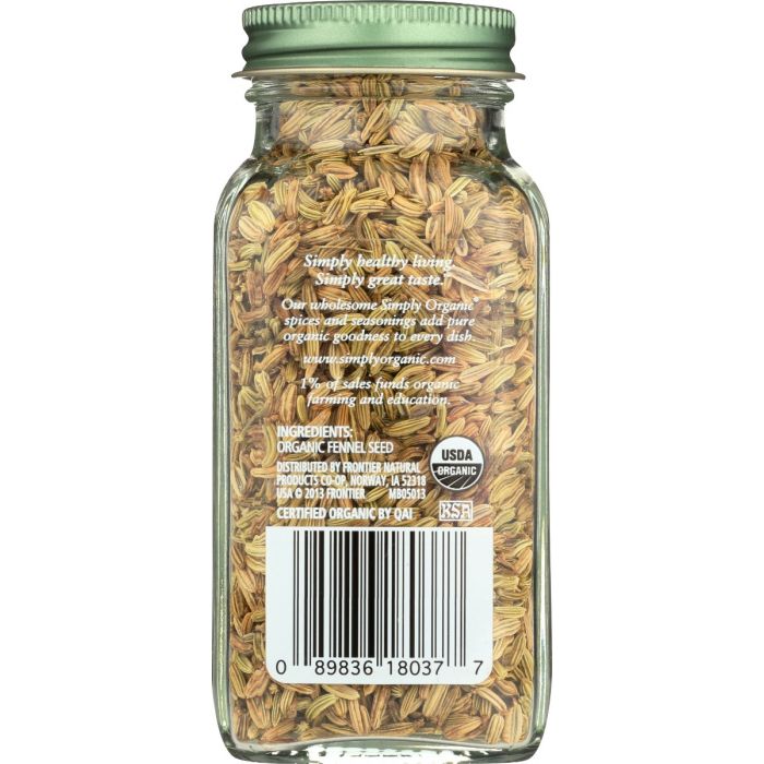 SIMPLY ORGANIC: Organic Fennel Seeds, 1.9 oz