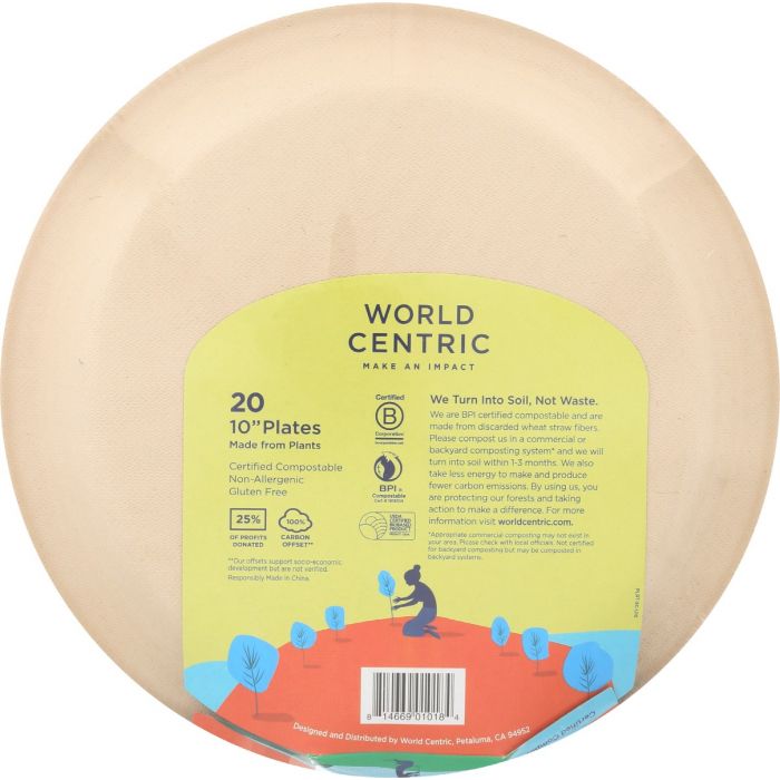 WORLD CENTRIC: Compostable Plate 10 Inches, 20 pc