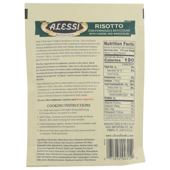 ALESSI: Risotto with Cheese and Broccolini, 6.5 oz