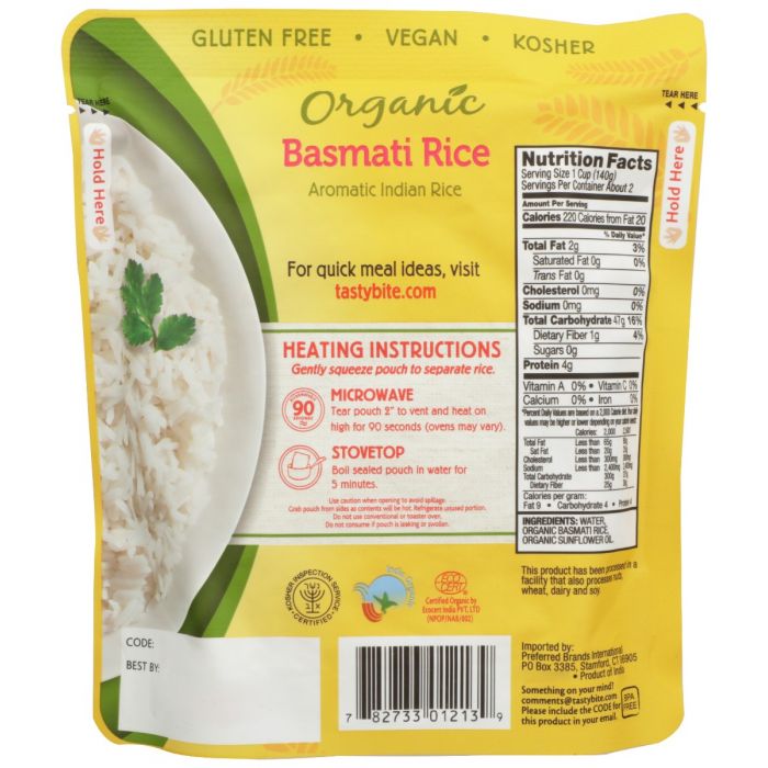 TASTY BITE: Rice Basmati, 8.8 oz