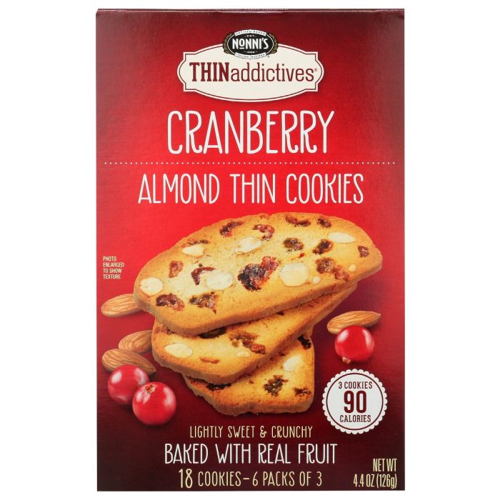 NONNIS: Thins Cranberry Almond, 4.44 oz