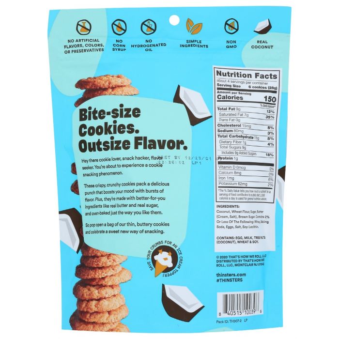 THINSTERS: Toasted Coconut Cookie Thins, 4 oz