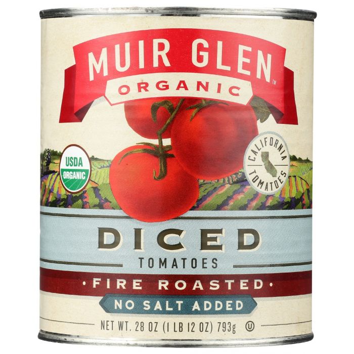 MUIR GLEN: Fire Roasted Diced Tomatoes No Salt Added, 28 oz