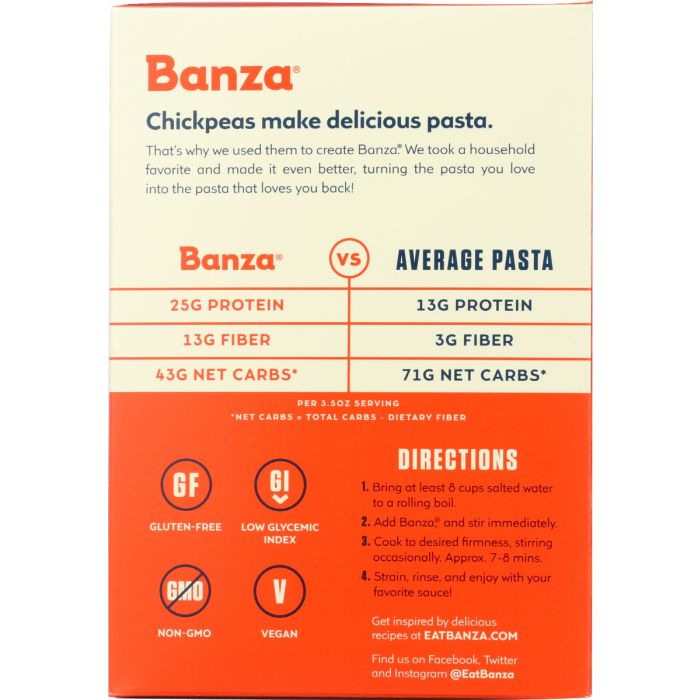 BANZA: Ziti Chickpea Pasta, 8 oz