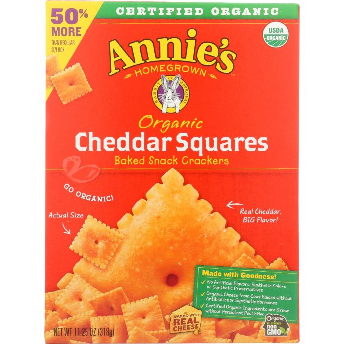 ANNIES HOMEGROWN: Organic Cheddar Squares Baked Snack Crackers, 11.25 oz