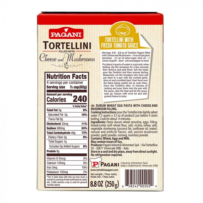 PAGANI: Tortellini Field with Cheese & Mushrooms, 8.8 oz