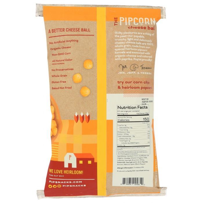 PIPCORN: Cheese Balls Cheddar, 4.5 oz