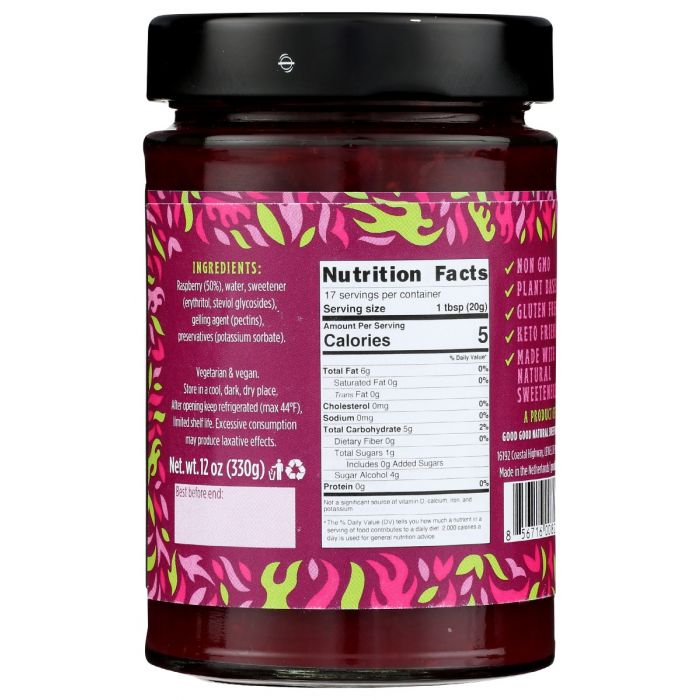 GOOD GOOD: Jam Raspberry Sweet, 12 oz