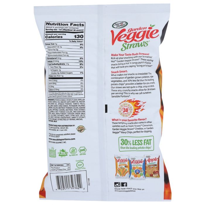 SENSIBLE PORTIONS: Garden Veggie Straws Screamin Hot, 4.25 oz