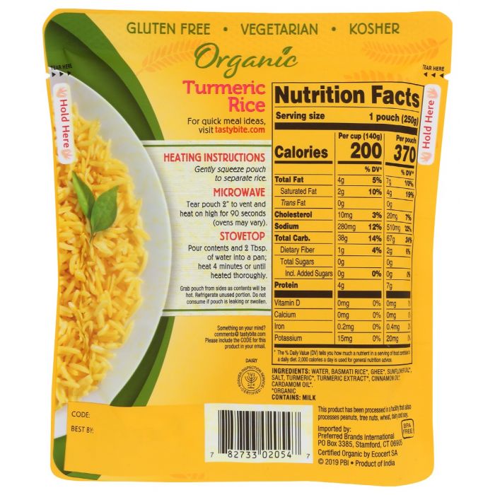 TASTY BITE: Rice Turmeric Org, 8.8 oz