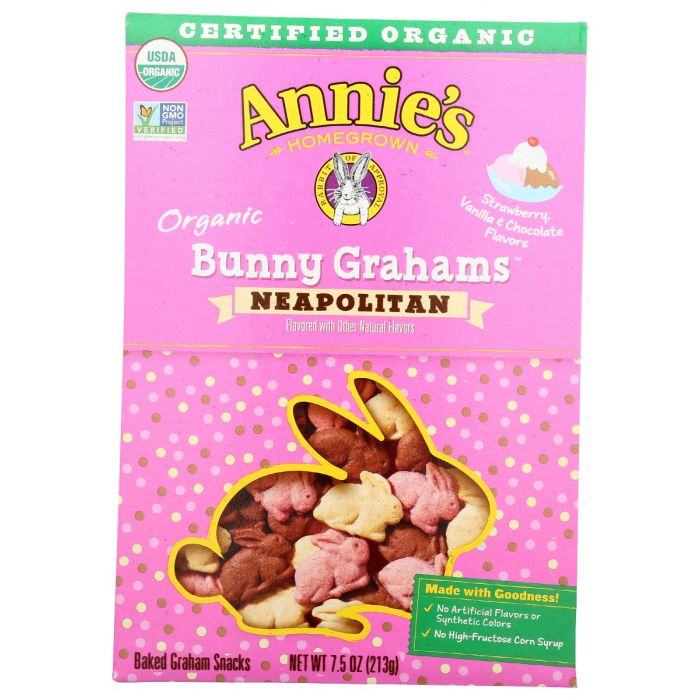 ANNIES HOMEGROWN: Organic Neapolitan Bunny Grahams Cookies, 7.5 oz