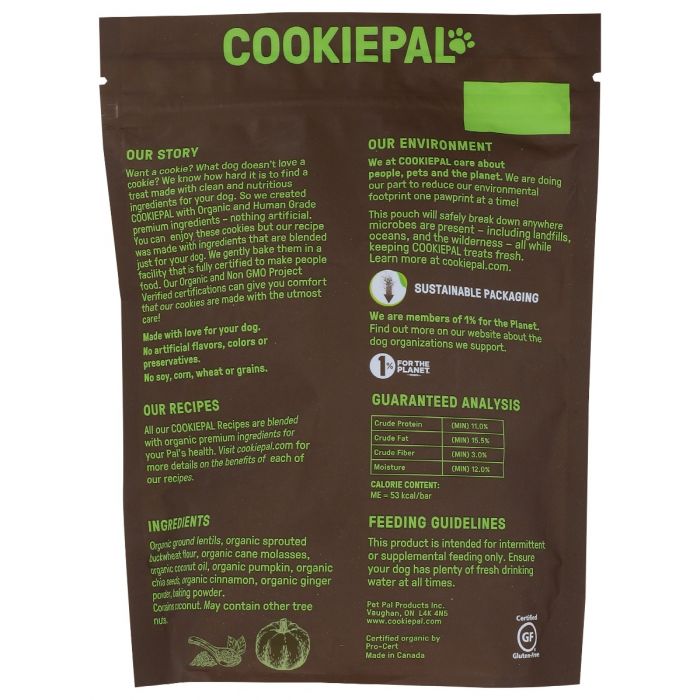 COOKIE PAL: Organic Pumpkin & Chia Recipe Dog Biscuits, 10 oz