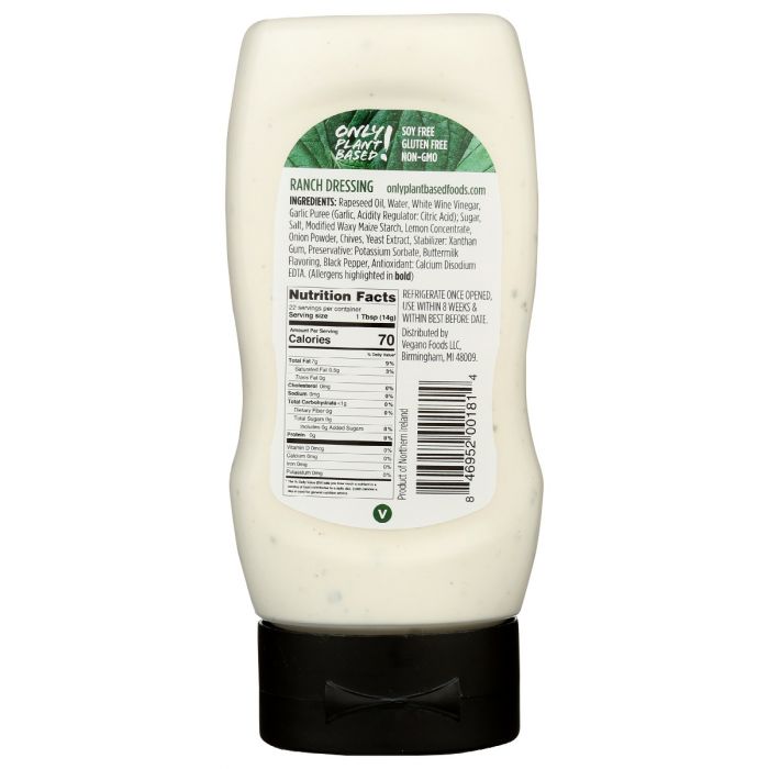 ONLY PLANT BASED: Ranch Dressing, 11 oz