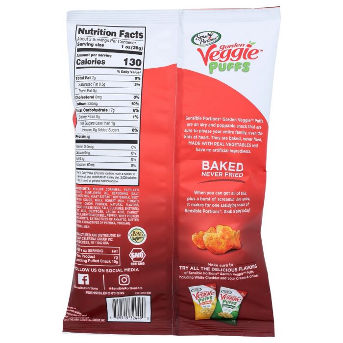 SENSIBLE PORTIONS: Garden Veggie Puffs Screamin Hot, 3 oz