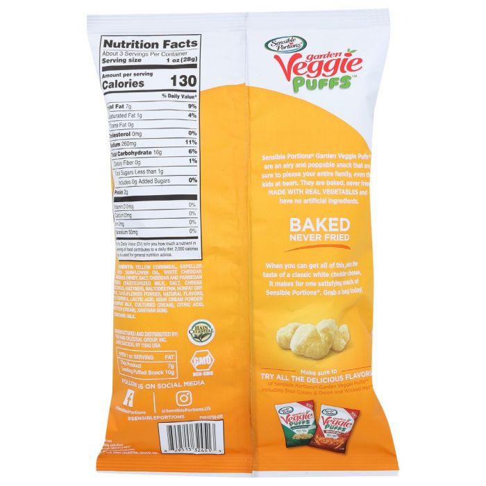 SENSIBLE PORTIONS: Garden Veggie Puffs White Cheddar, 3 oz