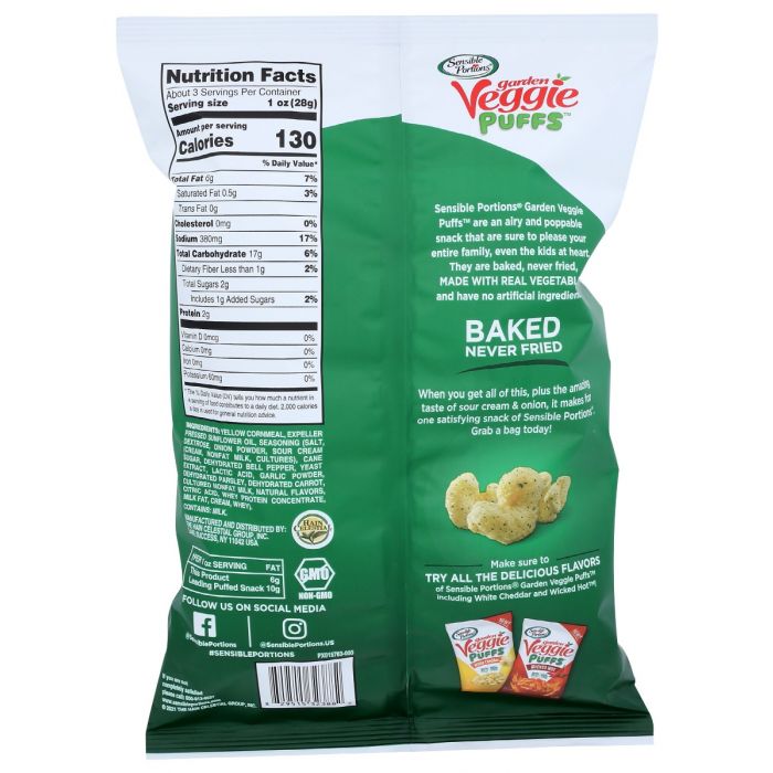 SENSIBLE PORTIONS: Garden Veggie Puffs Sour Cream And Onion, 3.75 oz