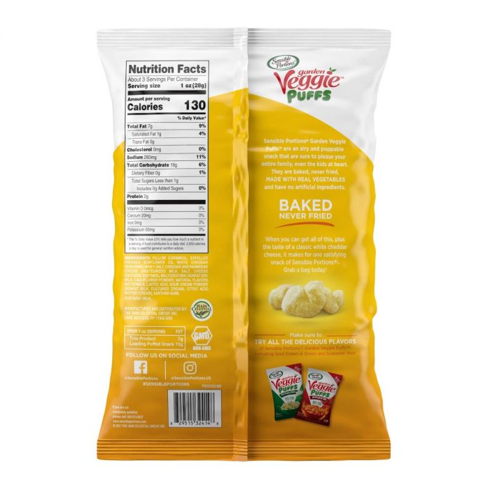 SENSIBLE PORTIONS: Garden Veggie Puffs White Cheddar, 3.75 oz