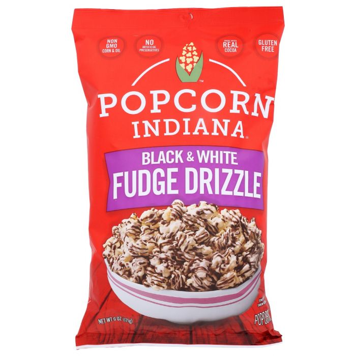 POPCORN INDIANA: Black & White Fudge Drizzle Popcorn, 6 oz