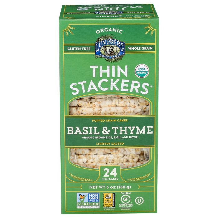 LUNDBERG: Basil And Thyme Thin Stackers, 6 oz