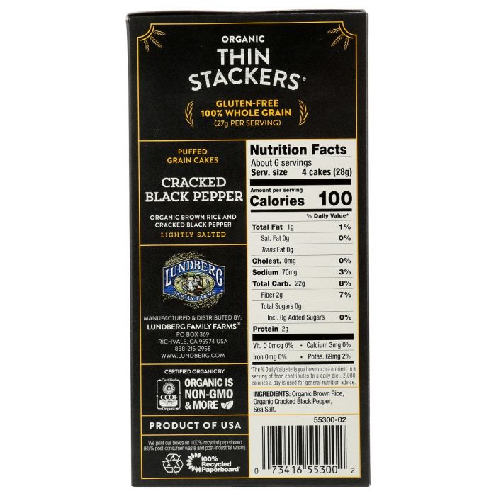 LUNDBERG: Cracked Black Pepper Thin Stacker, 6 oz