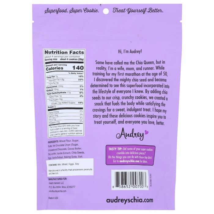 AUDREYS: Cookie Chia Choc Chip, 4 oz