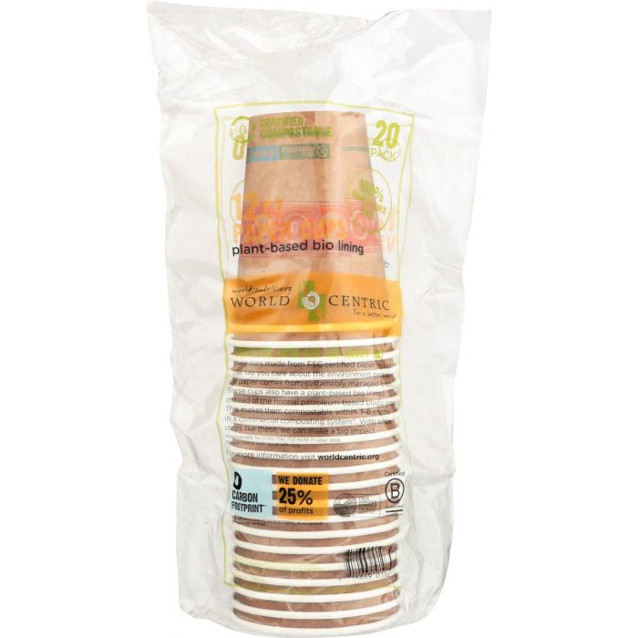 WORLD CENTRIC: Cup Paper Hot Compost 12Z, 20 pc