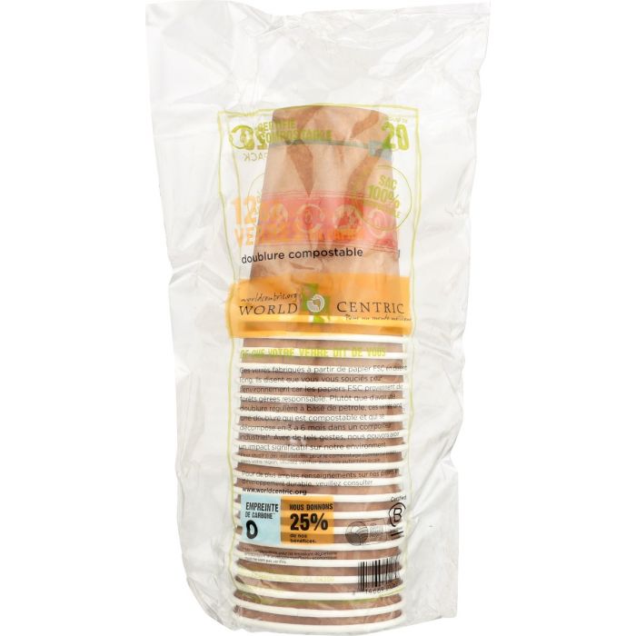 WORLD CENTRIC: Cup Paper Hot Compost 12Z, 20 pc