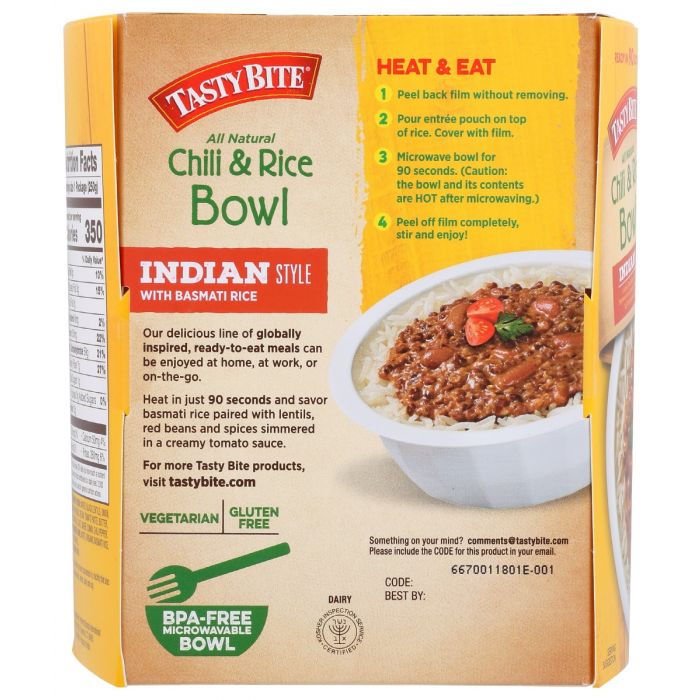 TASTY BITE: Bowl Chili & Rice, 8.8 oz