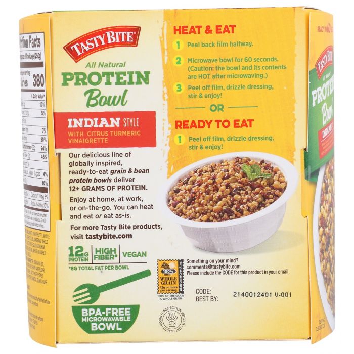 TASTY BITE: Bowl Prtn Indian, 8.8 oz