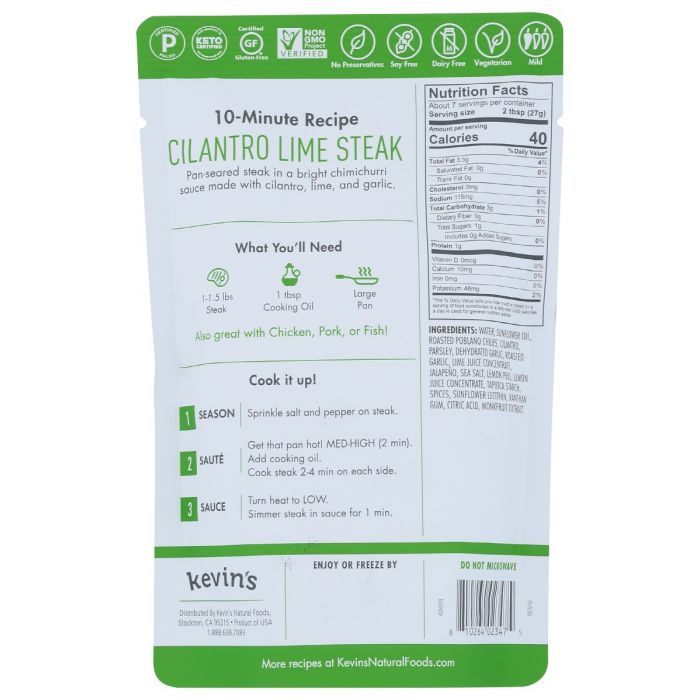 KEVINS NATURAL FOODS: Sauce Cilantro Lime, 7 oz