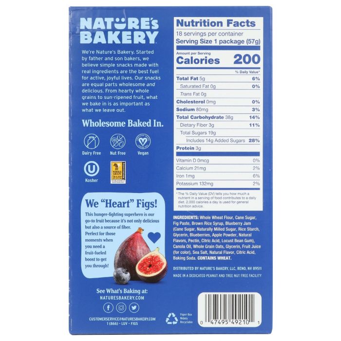 NATURES BAKERY: Bar Fig Blueberry Club Bx, 18 pc