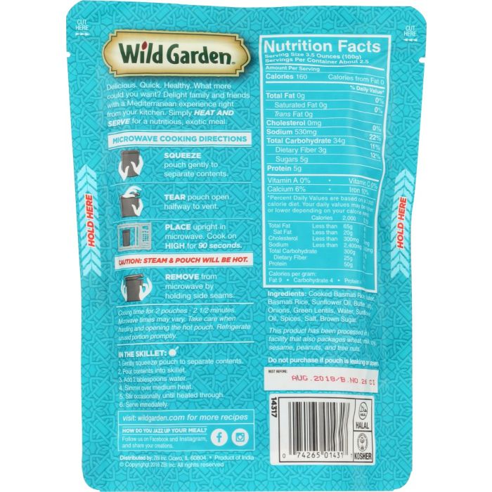 WILD GARDEN: Pilaf Rice & Lentil, 8.8 oz