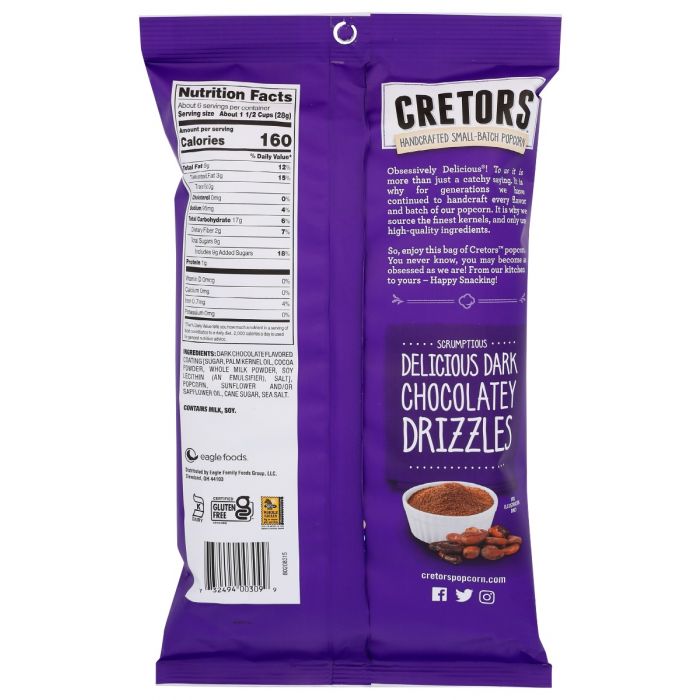 GH CRETORS: Popcorn Dk Choc Drzl, 5.5 oz