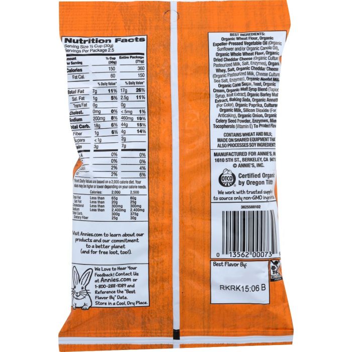 ANNIES HOMEGROWN: Snack Mix Cheddar Org, 2.5 oz