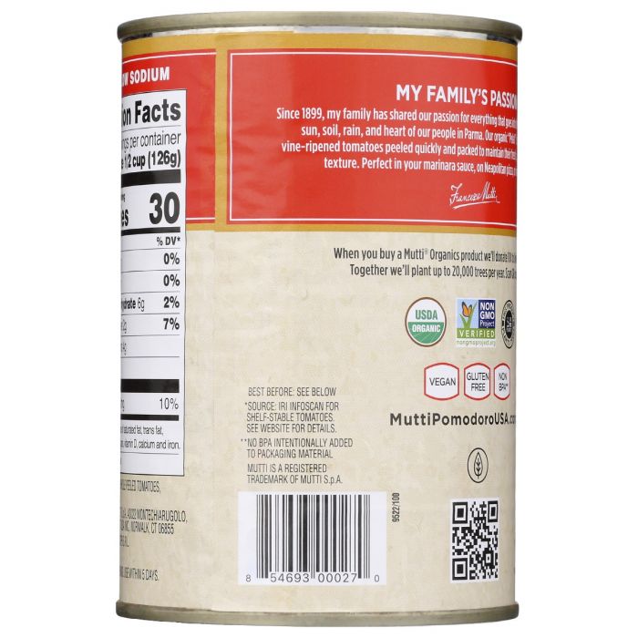 MUTTI: Tomatoes Whole Peeled Org, 14 oz