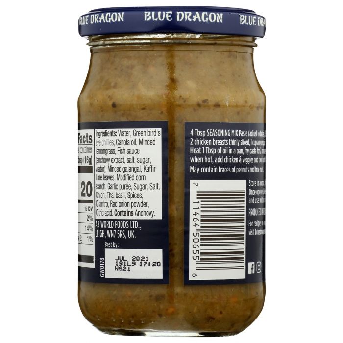 BLUE DRAGON: Curry Green Paste, 10.2 oz