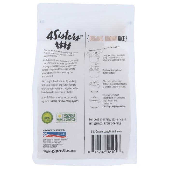 4SISTERS: Rice Brown Long Grain Org, 2 lb