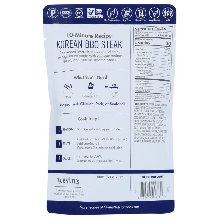 KEVINS NATURAL FOODS: Sauce Korean Bbq, 7 oz