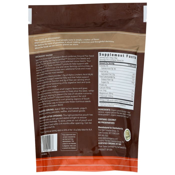 SPECTRUM ESSENTIAL: Flax Seed Chia Cocoa Cocnt, 12 oz