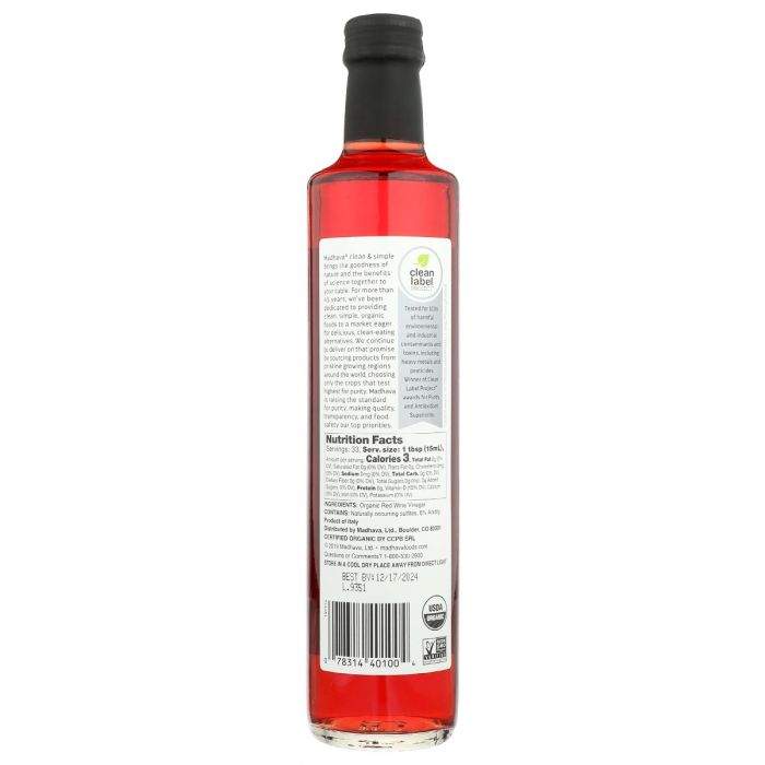 MADHAVA: Red Wine Vinegar, 500 ml