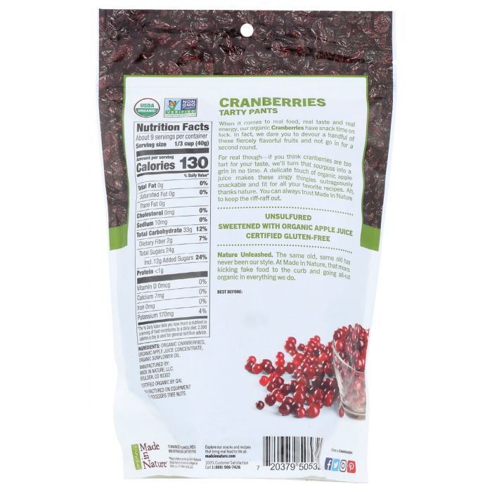 MADE IN NATURE: Organic Dried Cranberries, 13 oz